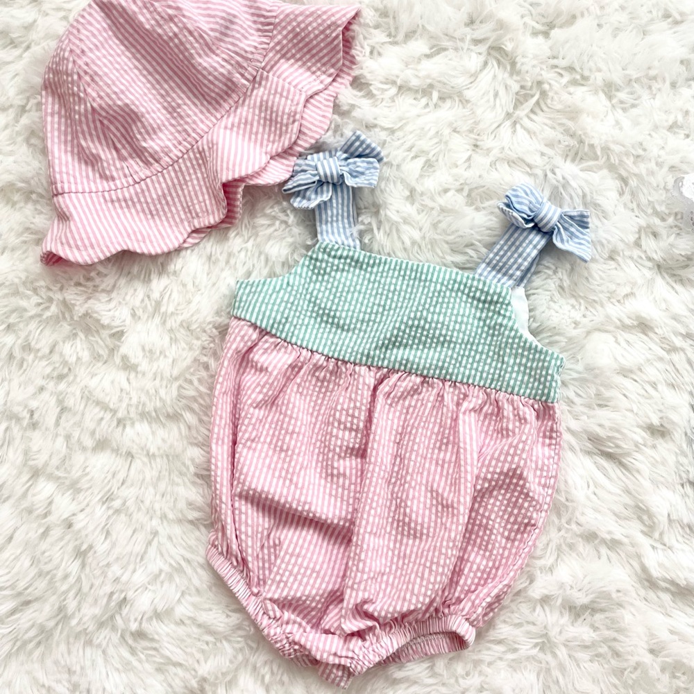 Seersucker Baby Girl Onesie 3-6M